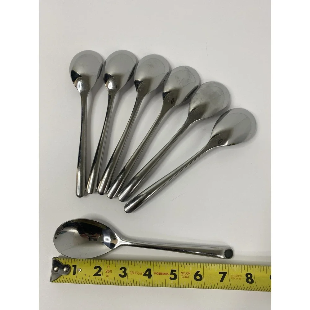 Towle Stainless Wave Soup Spoons Glossy Angled Tip Lot Of 7
